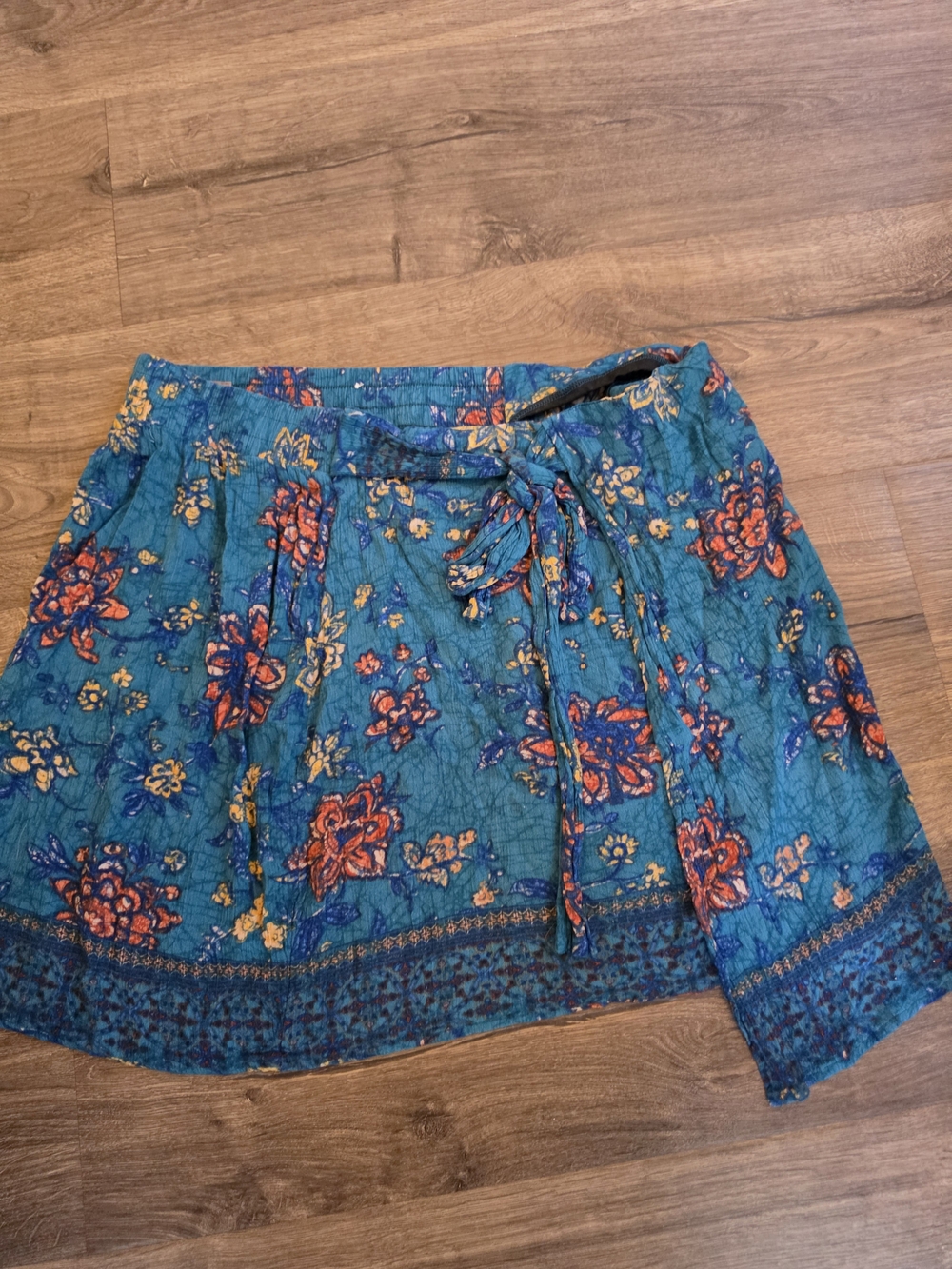 Maurices Teal Floral Tie-Front Mini Skirt